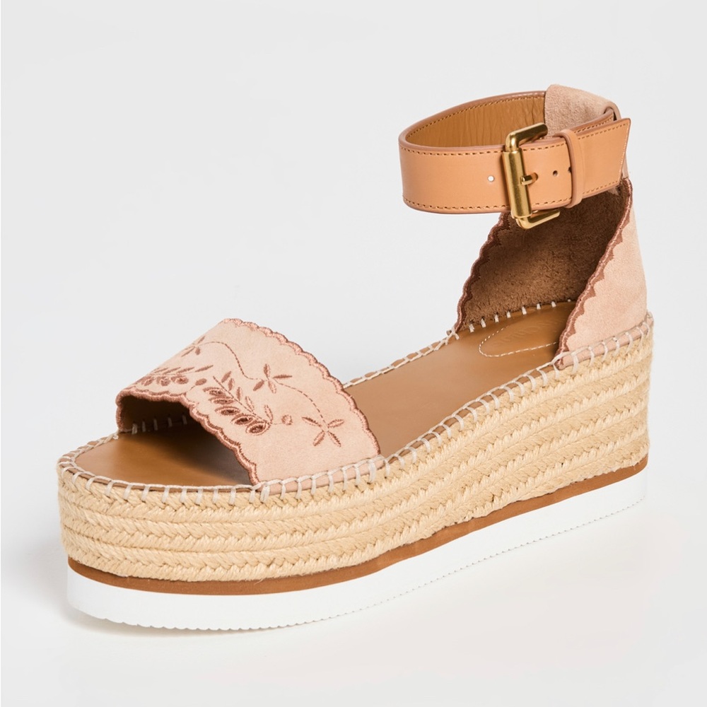 See By Chloe Glyn Embroidery Platform Espadrilles Size 38